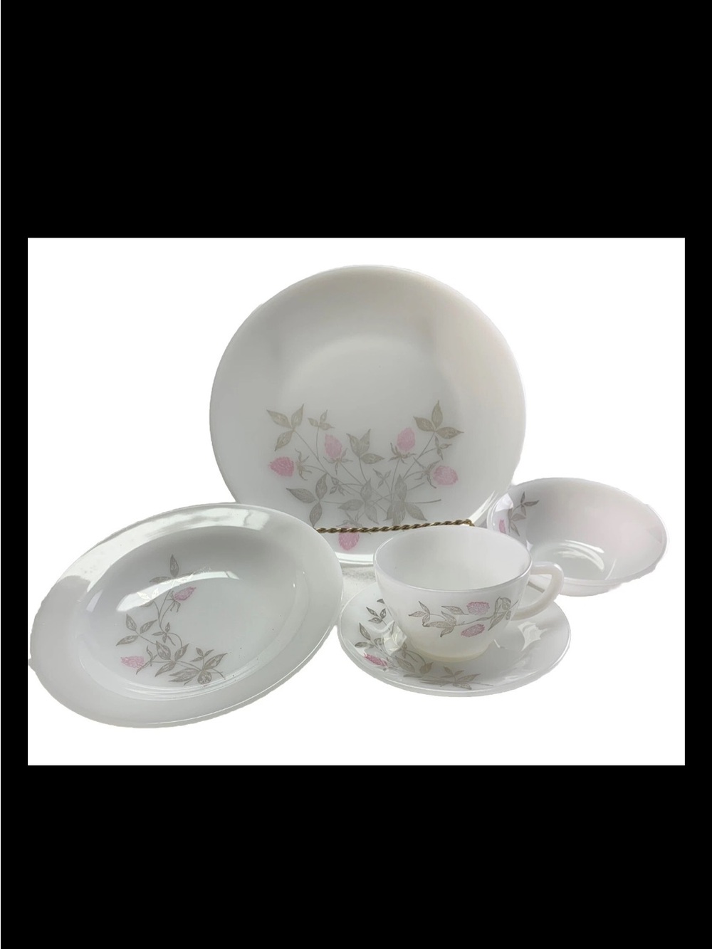 VTG 20 pc Service for 4 Federal Pink Clover Blossom Milk Glass MCM Retro - Picture 2 of 10